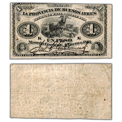 Argentina La Provincia de Buenos Aires 1869 1 One Peso Note P #S481b - Circulated