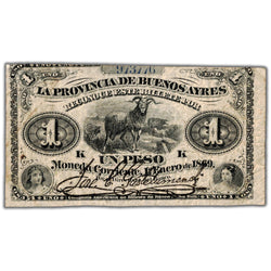 Argentina La Provincia de Buenos Aires 1869 1 One Peso Note P #S481b - Circulated