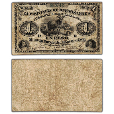 Argentina La Provincia de Buenos Aires 1869 1 One Peso Note P #S481b - Circulated