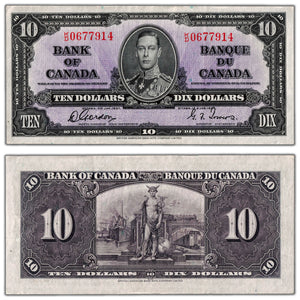 SOLD $10 1937 Bank of Canada Note Gordon-Towers K/D Prefix BC-24b - EF