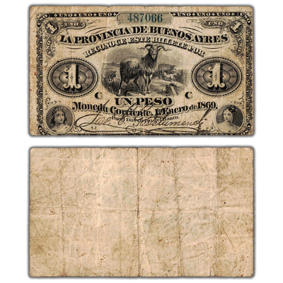 Argentina La Provincia de Buenos Aires 1869 1 One Peso Note P #S481b - Circulated