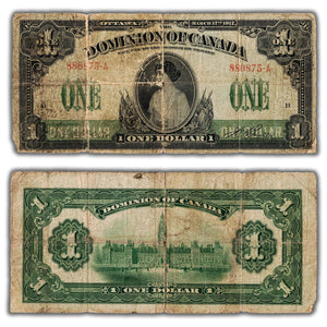 SOLD $1 1917 Dominion of Canada Note No Seal Boville Series A DC-23a
