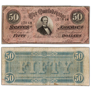 United States 1864 Confederate States $50 Fifty Dollars Note - Circulated