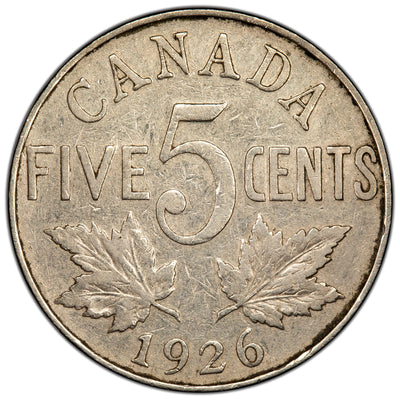 Canada 1926 Far 6 5 Cents Nickel Coin - Very Good