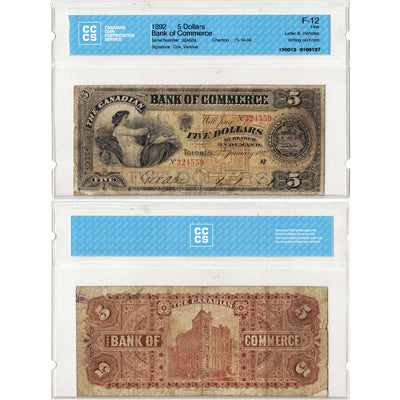 SOLD $5 1892 Bank of Commerce Canada Chartered Note #75-14-04 - CCCS F-12