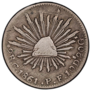 SOLD Mexico 1861 Guanajuato Go P F 2 Reales Silver Coin