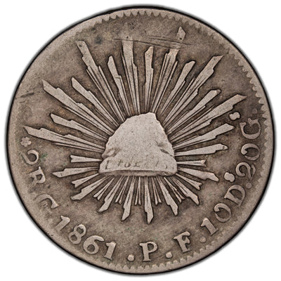 Mexico 1861 Guanajuato Go P F 2 Reales Silver Coin