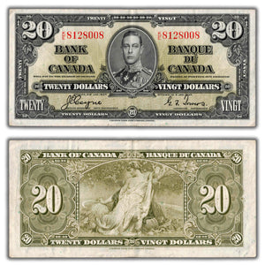 SOLD $20 1937 Bank of Canada Note Coyne-Towers K/E Prefix BC-25c - VF