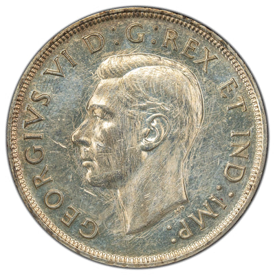 SOLD Canada 1947 Blunt 7 $1 Silver Dollar Coin - Harshly Cleaned / Scratched