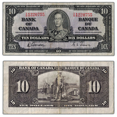 $10 1937 Bank of Canada Note Gordon-Towers T/D Prefix BC-24b - VF