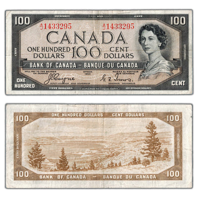 SOLD $100 1954 Bank of Canada Note Devil Face Coyne-Towers BC-35a - F/VF