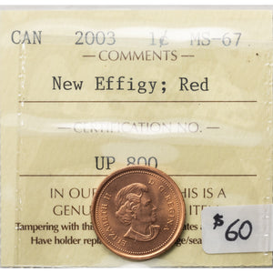 SOLD Canada 2003 New Effigy 1 Small Cent Coin - ICCS MS-67 Red