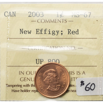 SOLD Canada 2003 New Effigy 1 Small Cent Coin - ICCS MS-67 Red