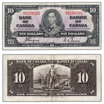 $10 1937 Bank of Canada Note Coyne-Towers C/T Prefix BC-24c - VF