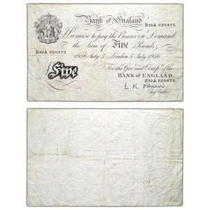 SOLD Great Britain 1956 5 Five Pound Note P #345