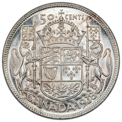 Canada 1938 50 Cents Half Dollar Silver Coin - Choice AU