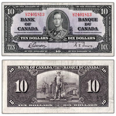 $10 1937 Bank of Canada Note Gordon-Towers U/D Prefix BC-24b - VF/EF