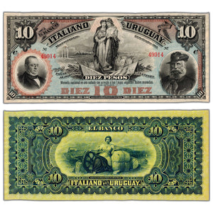 SOLD Uruguay El Banco Italiano Del Uruguay 1887 10 Pesos Remainder Note P #S212r