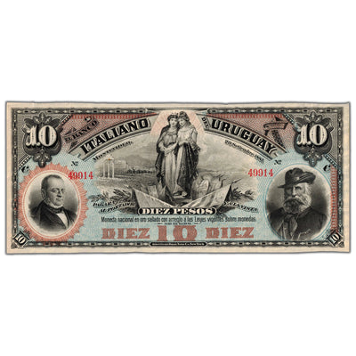 Uruguay El Banco Italiano Del Uruguay 1887 10 Pesos Remainder Note P #S212r