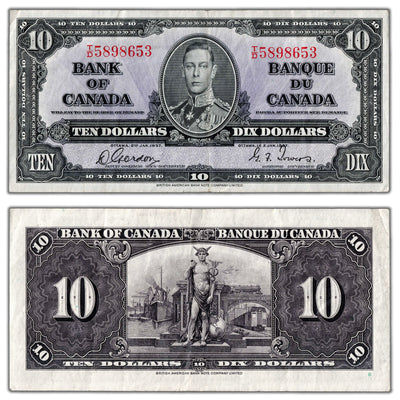 $10 1937 Bank of Canada Note Gordon-Towers T/D Prefix BC-24b - VF/EF