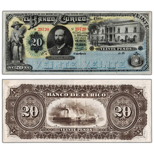SOLD Chile El Banco de Curico 1882 20 Twenty Pesos Remainder Note P #S220r - EF/AU