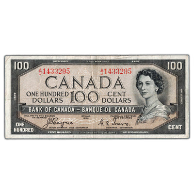 SOLD $100 1954 Bank of Canada Note Devil Face Coyne-Towers BC-35a - F/VF