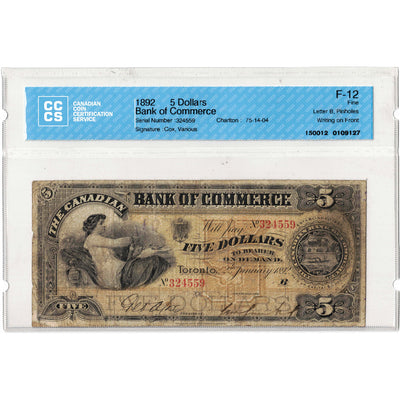 SOLD $5 1892 Bank of Commerce Canada Chartered Note #75-14-04 - CCCS F-12