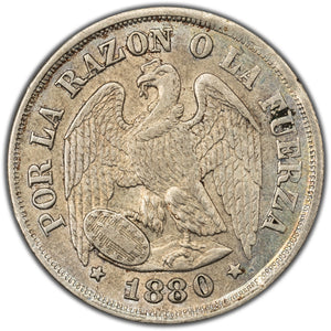 SOLD Chile 1880-So Decimo Silver Coin KM #136