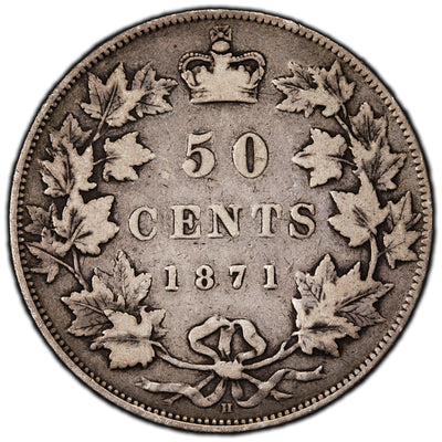 SOLD Canada 1871-H 50 Cents Half Dollar Silver Coin - Fine