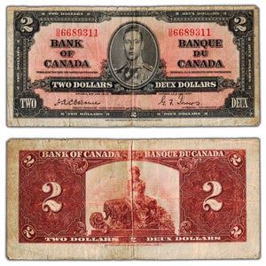 SOLD $2 1937 Bank of Canada Note Osborne Signature BC-22a - Fine