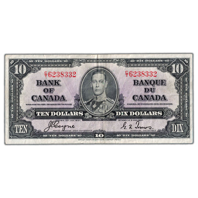 $10 1937 Bank of Canada Note Coyne-Towers C/T Prefix BC-24c - VF