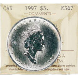 Canada 1997 $5 1oz .999 Fine Silver Maple Leaf Key Date! - ICCS MS-67