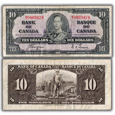 $10 1937 Bank of Canada Note Coyne-Towers M/T Final Prefix BC-24c - F/VF (writing)