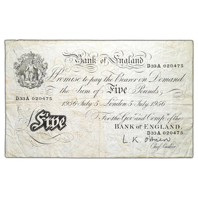 SOLD Great Britain 1956 5 Five Pound Note P #345
