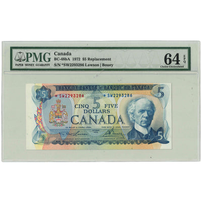SOLD $5 1972 Bank of Canada Note *SW Replacement Prefix BC-48bA - PMG UNC-64 EPQ