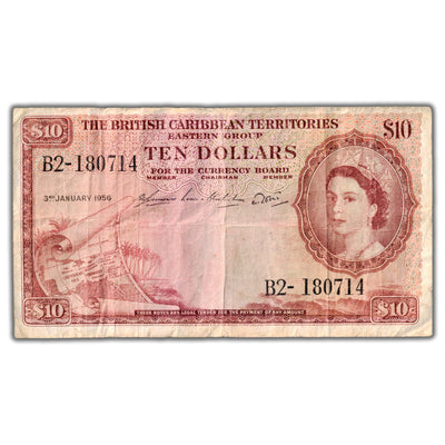 SOLD British Caribbean Territories 1956 $10 Ten Dollars Note P #10b