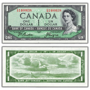SOLD $1 1954 Bank of Canada Note Beattie-Coyne E/M Prefix BC-37a-i - Choice UNC