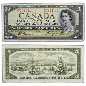 SOLD $20 1954 Bank of Canada Note Devil Face C/E Prefix BC-33b - F/VF