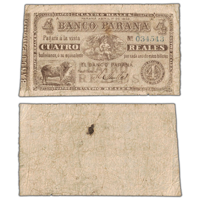 Argentina Banco Parana 1868 4 Reales Note P #S1814a - Circulated