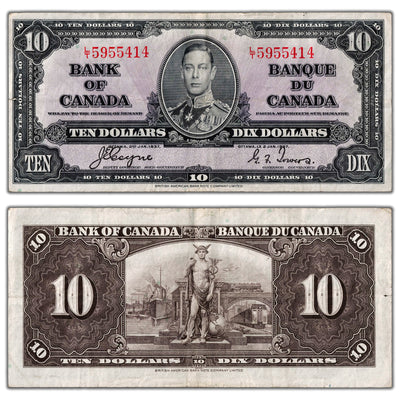 $10 1937 Bank of Canada Note Coyne-Towers L/T Prefix BC-24c - VF