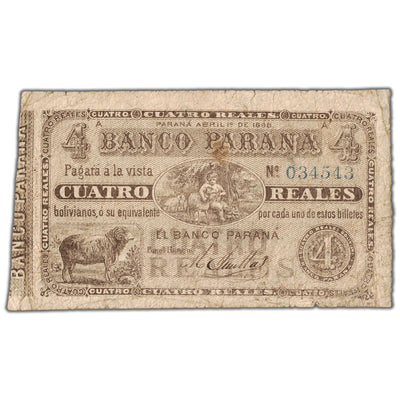 Argentina Banco Parana 1868 4 Reales Note P #S1814a - Circulated