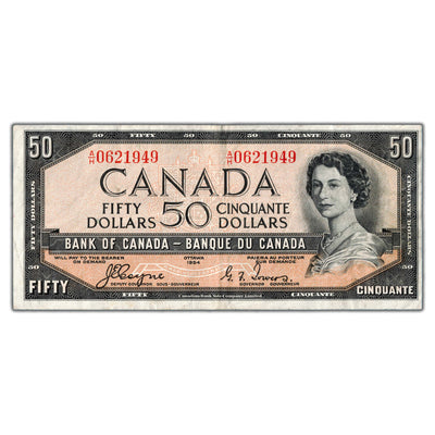 SOLD $50 1954 Bank of Canada Note Devil Face A/H Prefix BC-34a - VF+