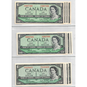 SOLD Lot of 12 $1 1954 Bank of Canada Notes - EF/AU+ Mixed Grade Lot