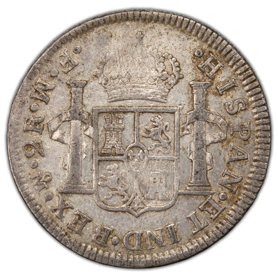 Mexico 1773 Inverted Mo FM 2 Reales Silver Coin - Obverse Scratch