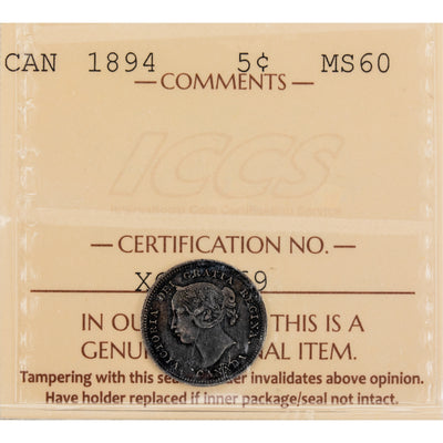 Canada 1894 5 Cents Silver Coin - ICCS MS-60