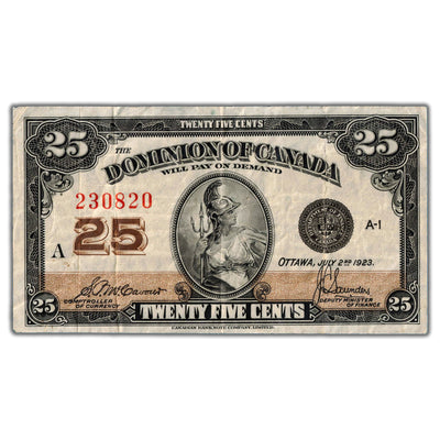 25 Cents 1923 Dominion of Canada Note Shinplaster DC-24c - VF