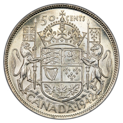 Canada 1942 50 Cents Half Dollar Silver Coin - Choice Uncirculated