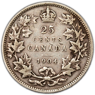 Canada 1904 25 Cents Quarter Silver Coin - Fine