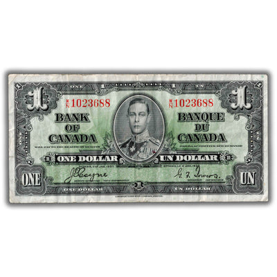 $1 1937 Bank of Canada Note Coyne-Towers W/N Final Prefix BC-21d - 2 Edge Tears