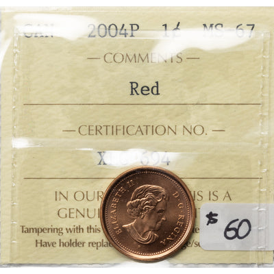 SOLD Canada 2004P 1 Small Cent Coin - ICCS MS-67 Red